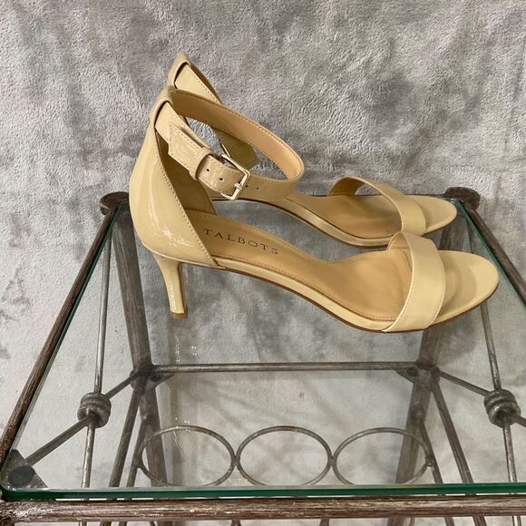 Talbots Patent Leather dressy Open Toe heels Women’s 8.5 Tan nude - Picture 3 of 9